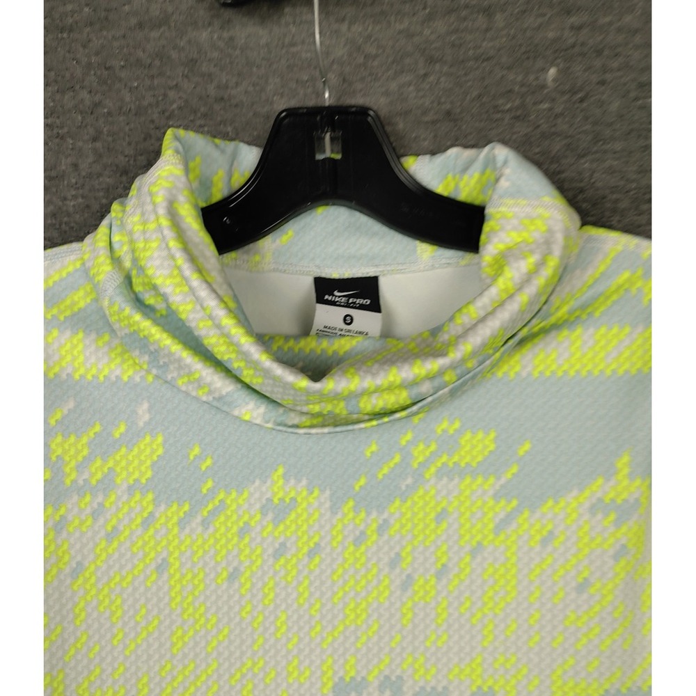 Nike‎ Pro Womens Shirt S Yellow Fair Isle Dri Fit Turtleneck Running Baselayer